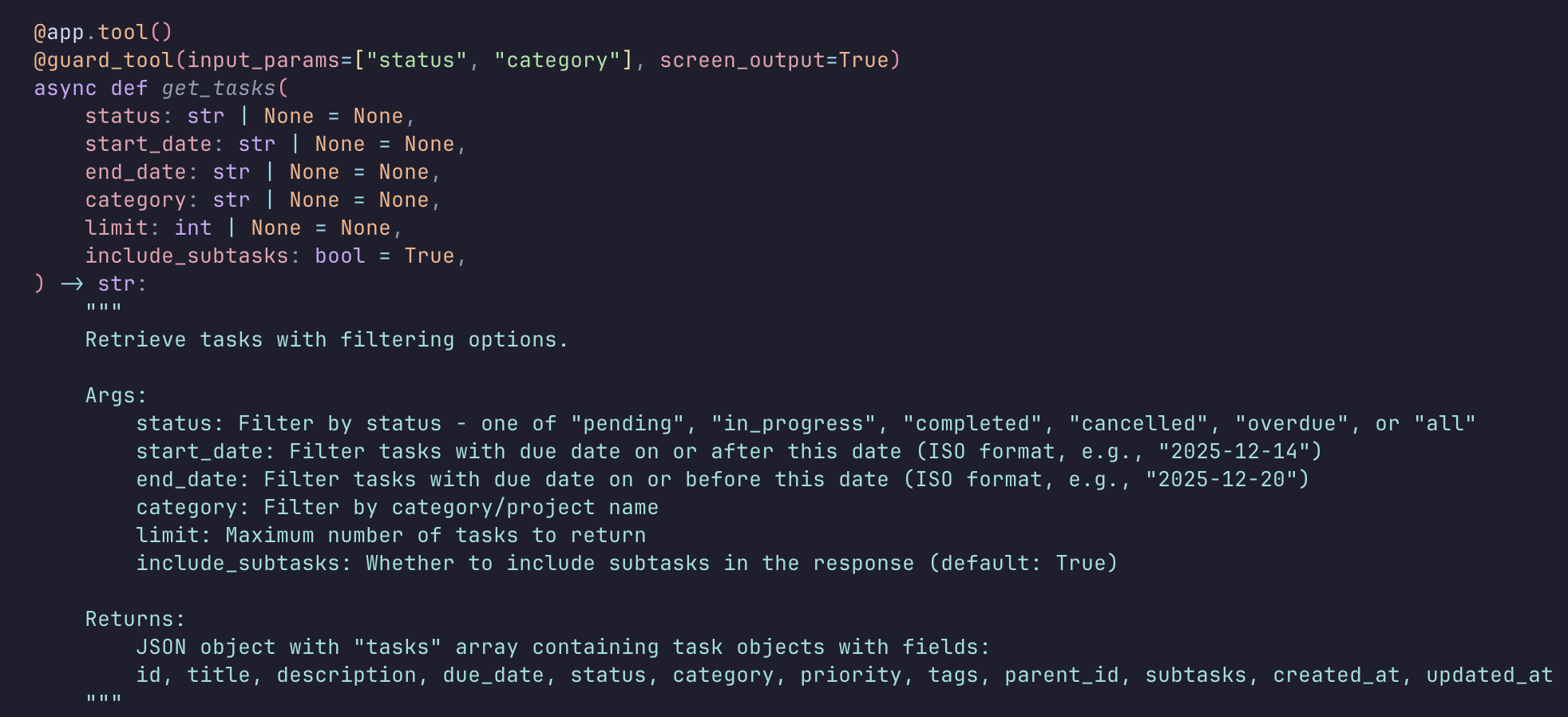 MCP tool function example